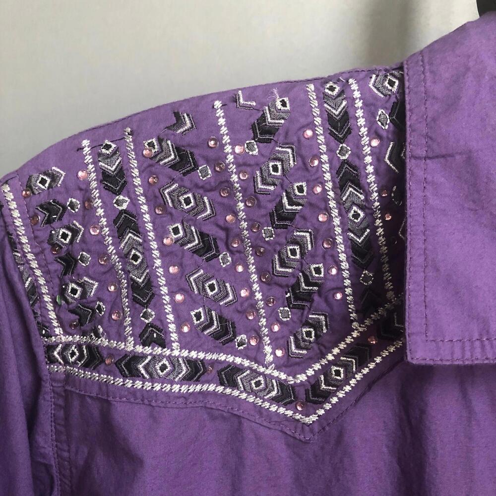 Panhandle Women's Purple Embroidered Western Ebony Snap Shirt Size Plus size 1X - Picture 3 of 8